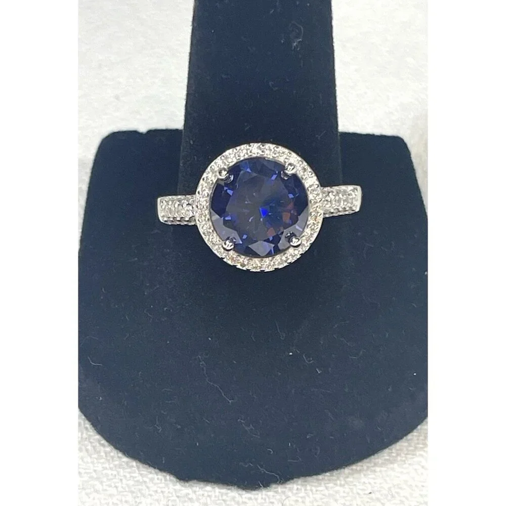 Tanzanite & White Topaz Halo Ring Size 9 925 Sterling Silver 3.84 Ct